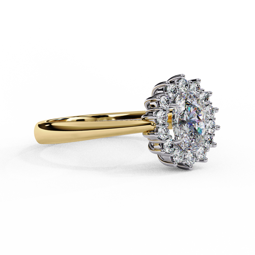Oval Cut Moissanite Engagement Ring With Starburst Halo
