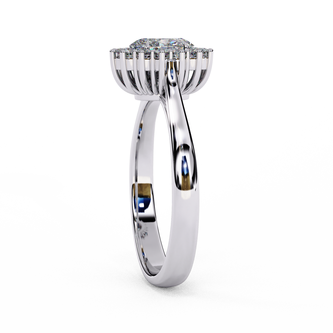 Oval Cut Moissanite Engagement Ring With Starburst Halo
