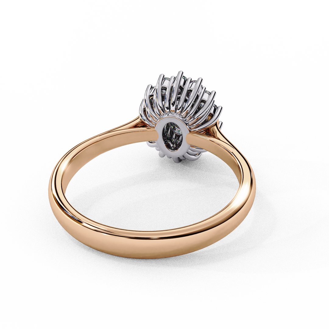 Oval Cut Moissanite Engagement Ring With Starburst Halo