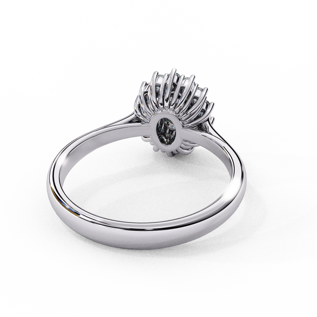 Oval Cut Moissanite Engagement Ring With Starburst Halo