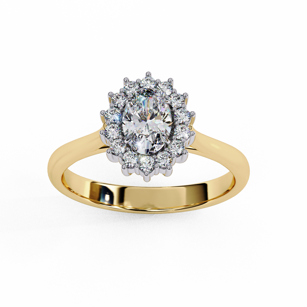 Oval Cut Moissanite Engagement Ring With Starburst Halo