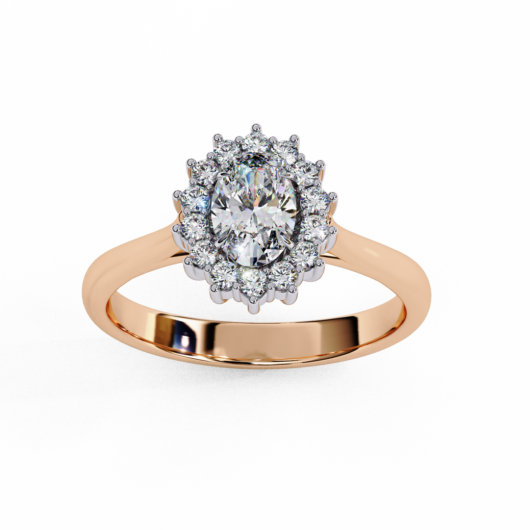 Oval Cut Moissanite Engagement Ring With Starburst Halo