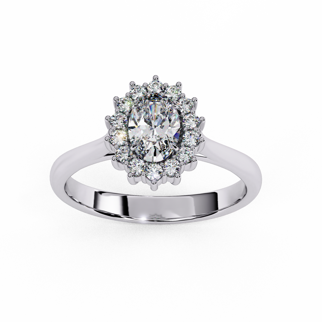 Oval Cut Moissanite Engagement Ring With Starburst Halo