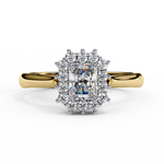 Load image into Gallery viewer, Radiant Cut Moissanite Engagement Ring with Starburst Halo
