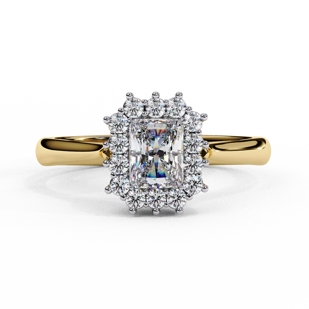Radiant Cut Moissanite Engagement Ring with Starburst Halo