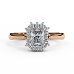 Load image into Gallery viewer, Radiant Cut Moissanite Engagement Ring with Starburst Halo
