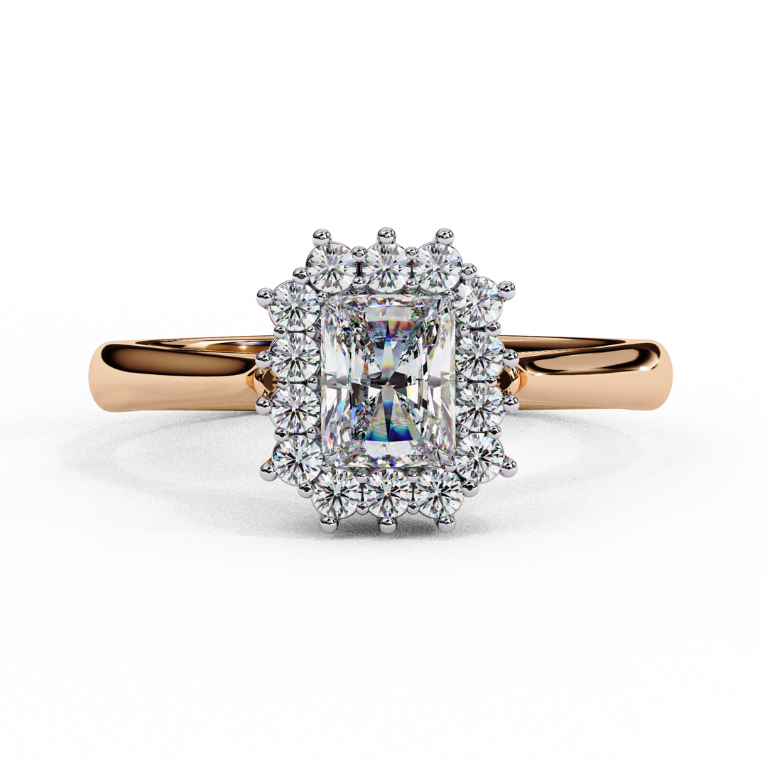 Radiant Cut Moissanite Engagement Ring with Starburst Halo