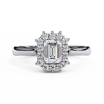 Load image into Gallery viewer, Emerald Cut Moissanite Engagement Ring with Starburst Halo
