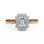 Load image into Gallery viewer, Emerald Cut Moissanite Engagement Ring with Starburst Halo

