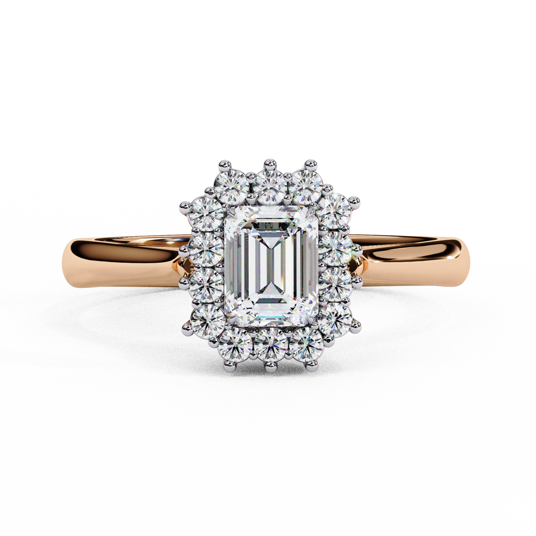 Emerald Cut Moissanite Engagement Ring with Starburst Halo