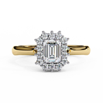 Load image into Gallery viewer, Emerald Cut Moissanite Engagement Ring with Starburst Halo
