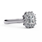 Load image into Gallery viewer, Radiant Cut Moissanite Engagement Ring with Starburst Halo
