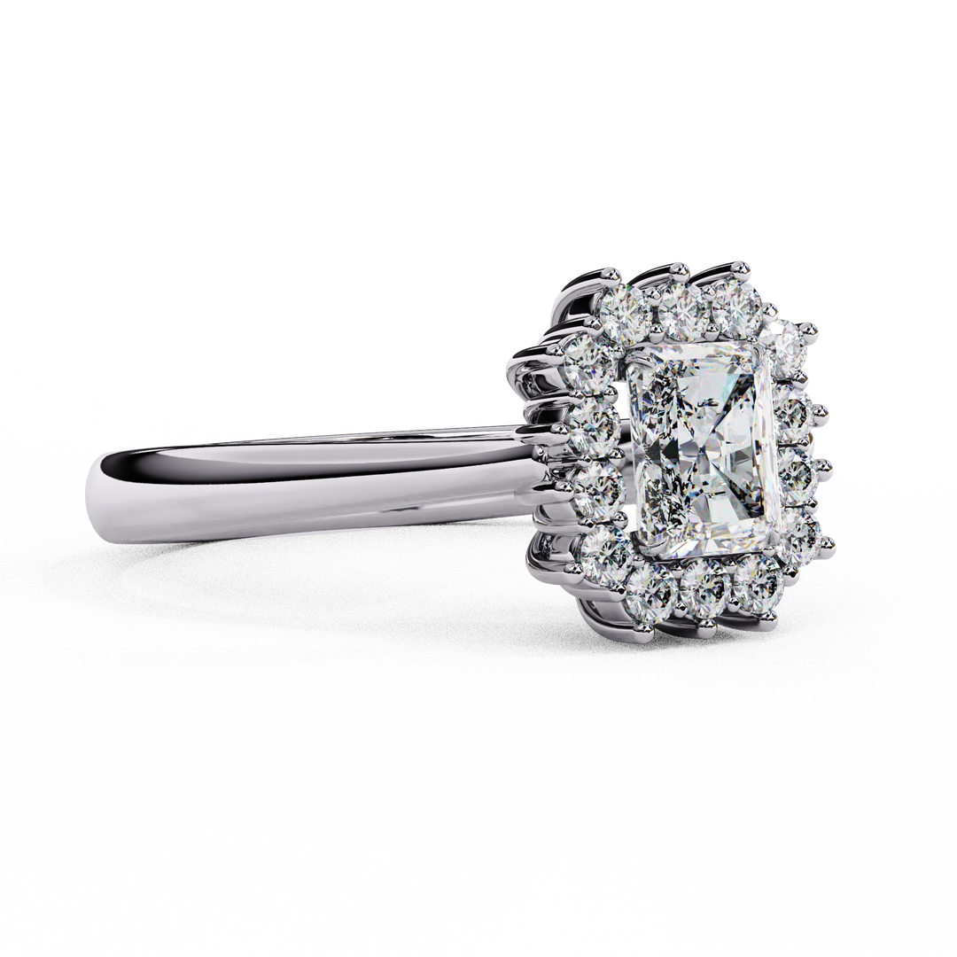 Radiant Cut Moissanite Engagement Ring with Starburst Halo