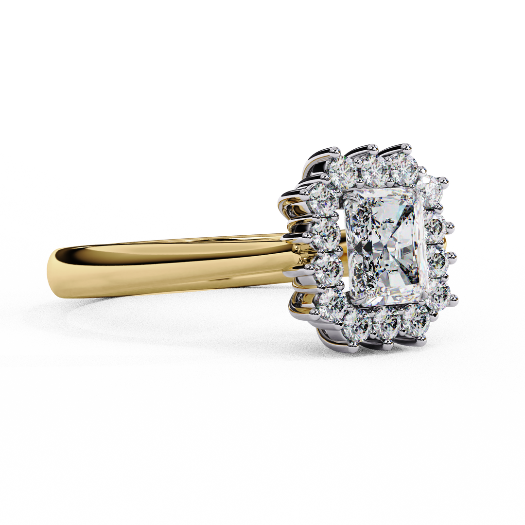 Radiant Cut Moissanite Engagement Ring with Starburst Halo