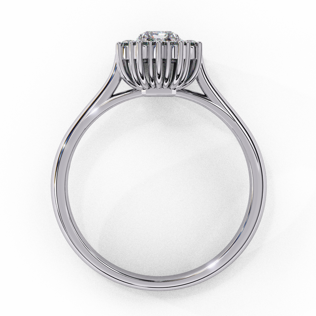 Radiant Cut Moissanite Engagement Ring with Starburst Halo