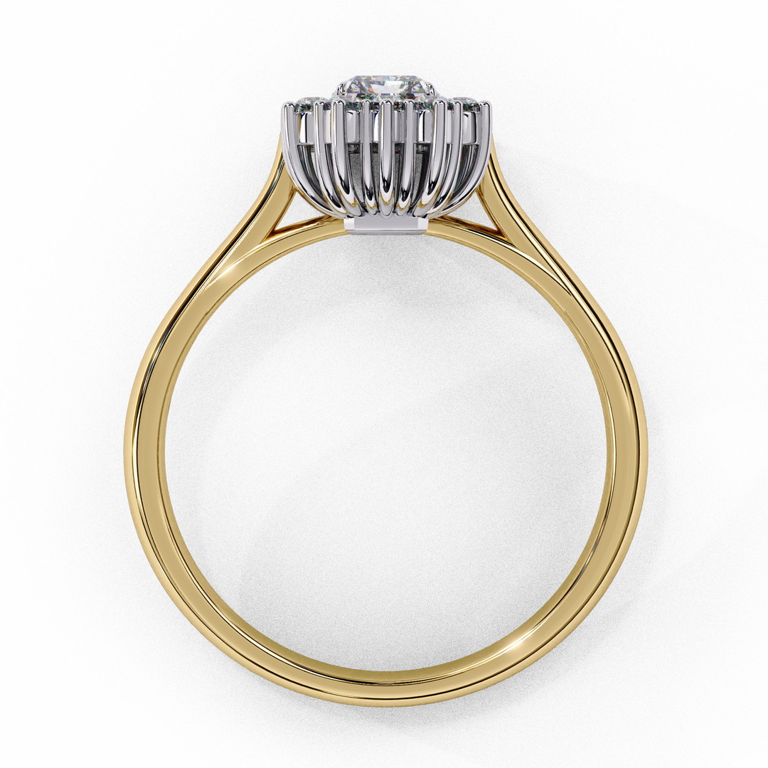 Radiant Cut Moissanite Engagement Ring with Starburst Halo