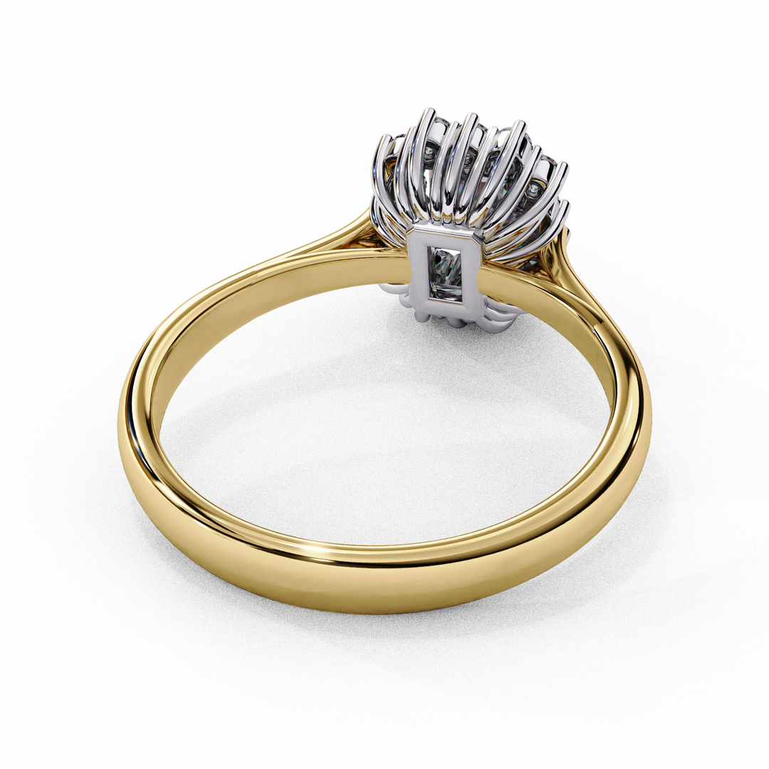Radiant Cut Moissanite Engagement Ring with Starburst Halo