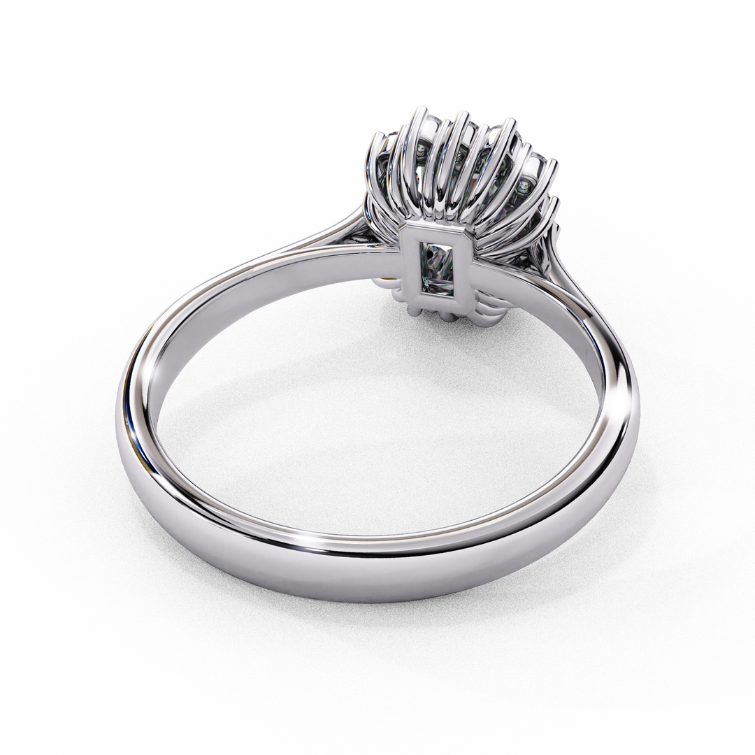 Radiant Cut Moissanite Engagement Ring with Starburst Halo