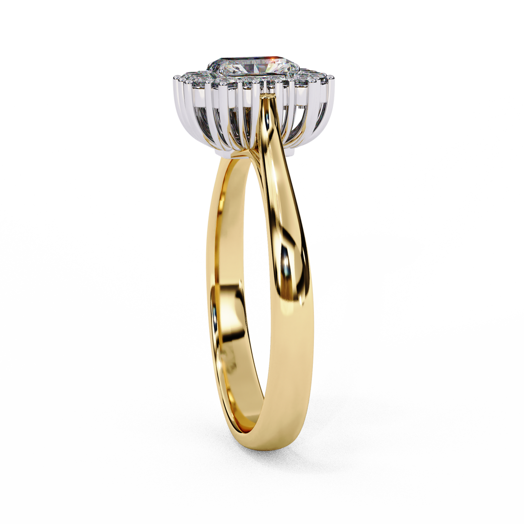 Radiant Cut Moissanite Engagement Ring with Starburst Halo