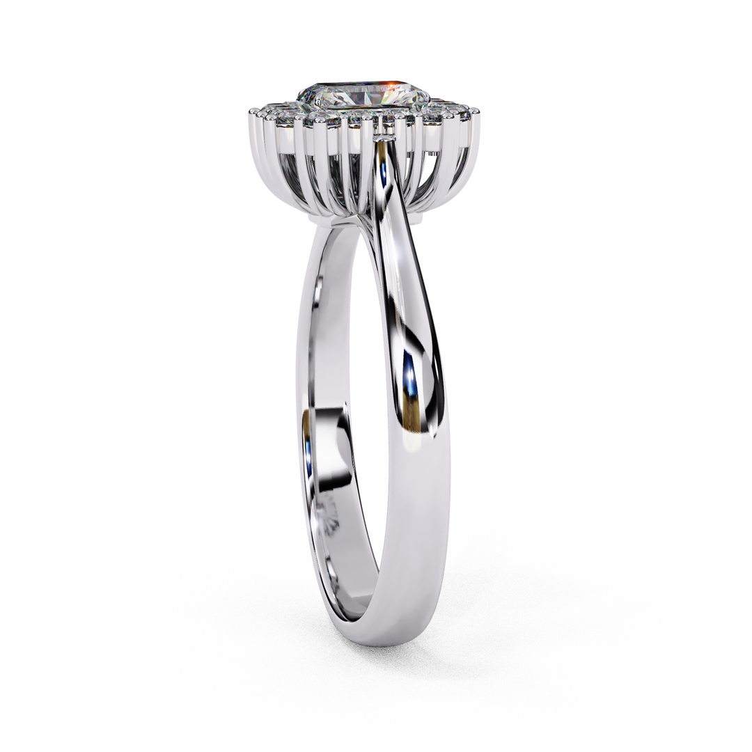 Emerald Cut Moissanite Engagement Ring with Starburst Halo