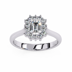 Load image into Gallery viewer, Emerald Cut Moissanite Engagement Ring with Starburst Halo
