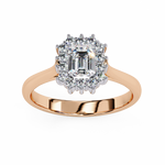 Load image into Gallery viewer, Emerald Cut Moissanite Engagement Ring with Starburst Halo
