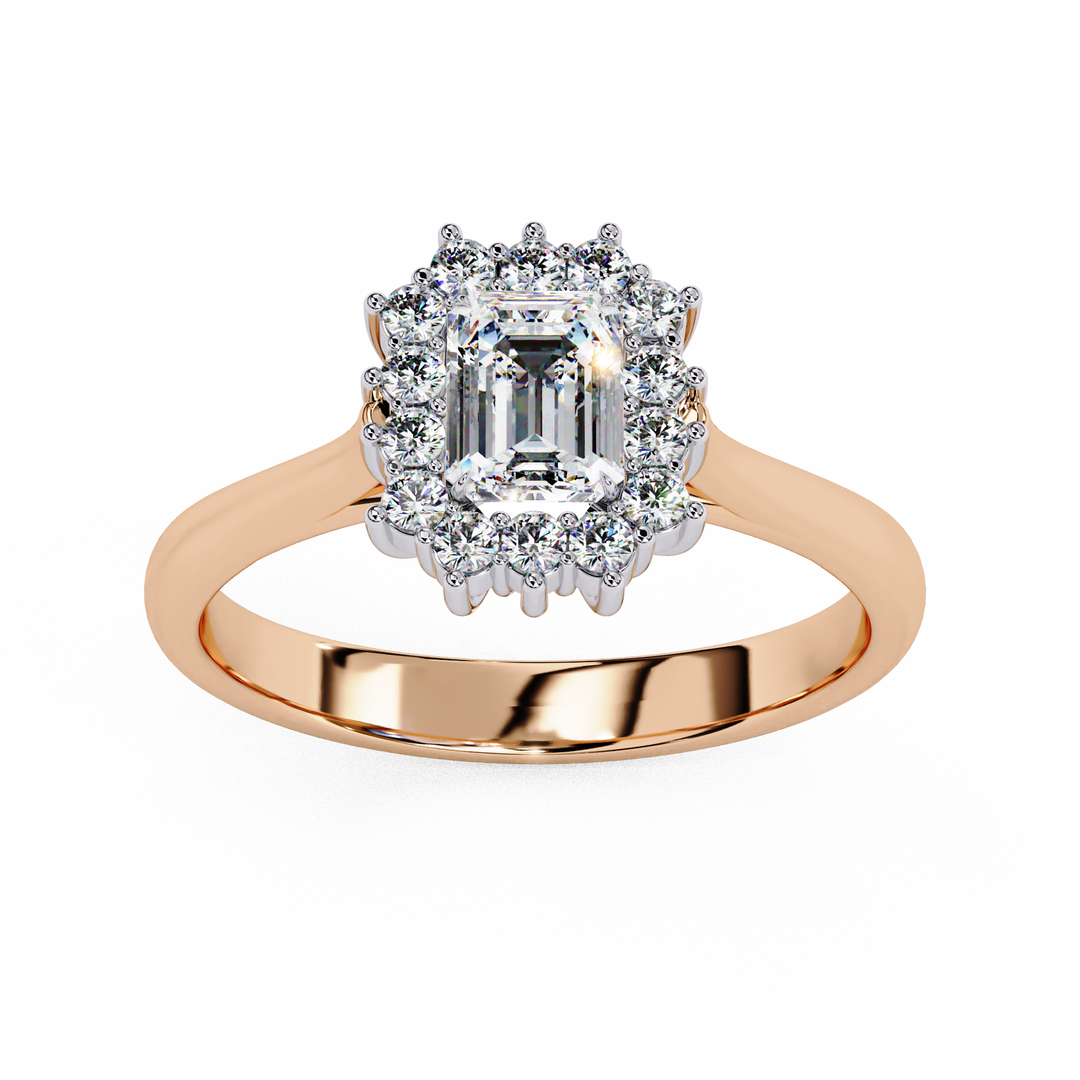 Emerald Cut Moissanite Engagement Ring with Starburst Halo