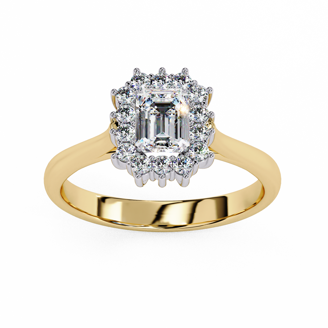 Emerald Cut Moissanite Engagement Ring with Starburst Halo