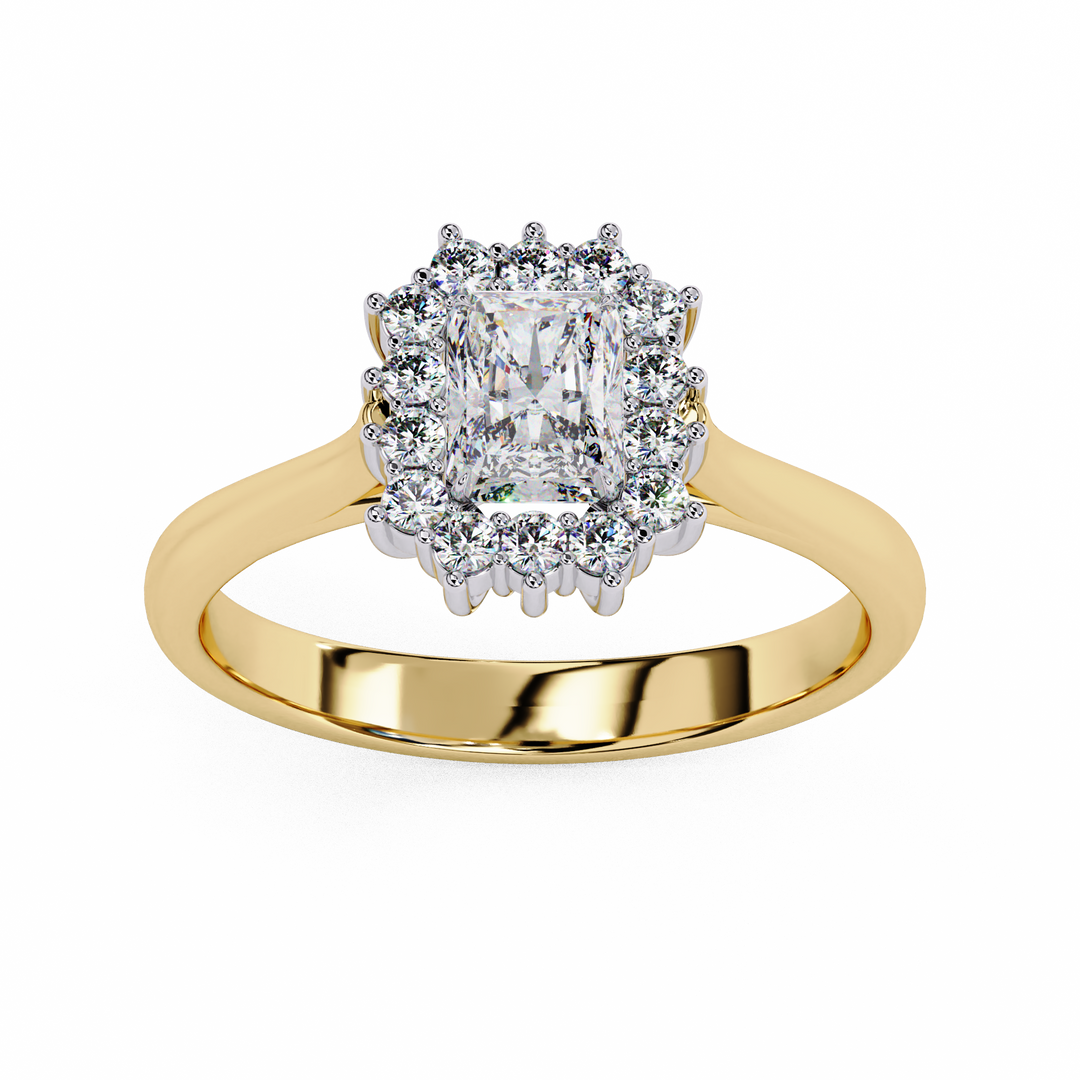 Radiant Cut Moissanite Engagement Ring with Starburst Halo