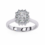 Load image into Gallery viewer, Radiant Cut Moissanite Engagement Ring with Starburst Halo
