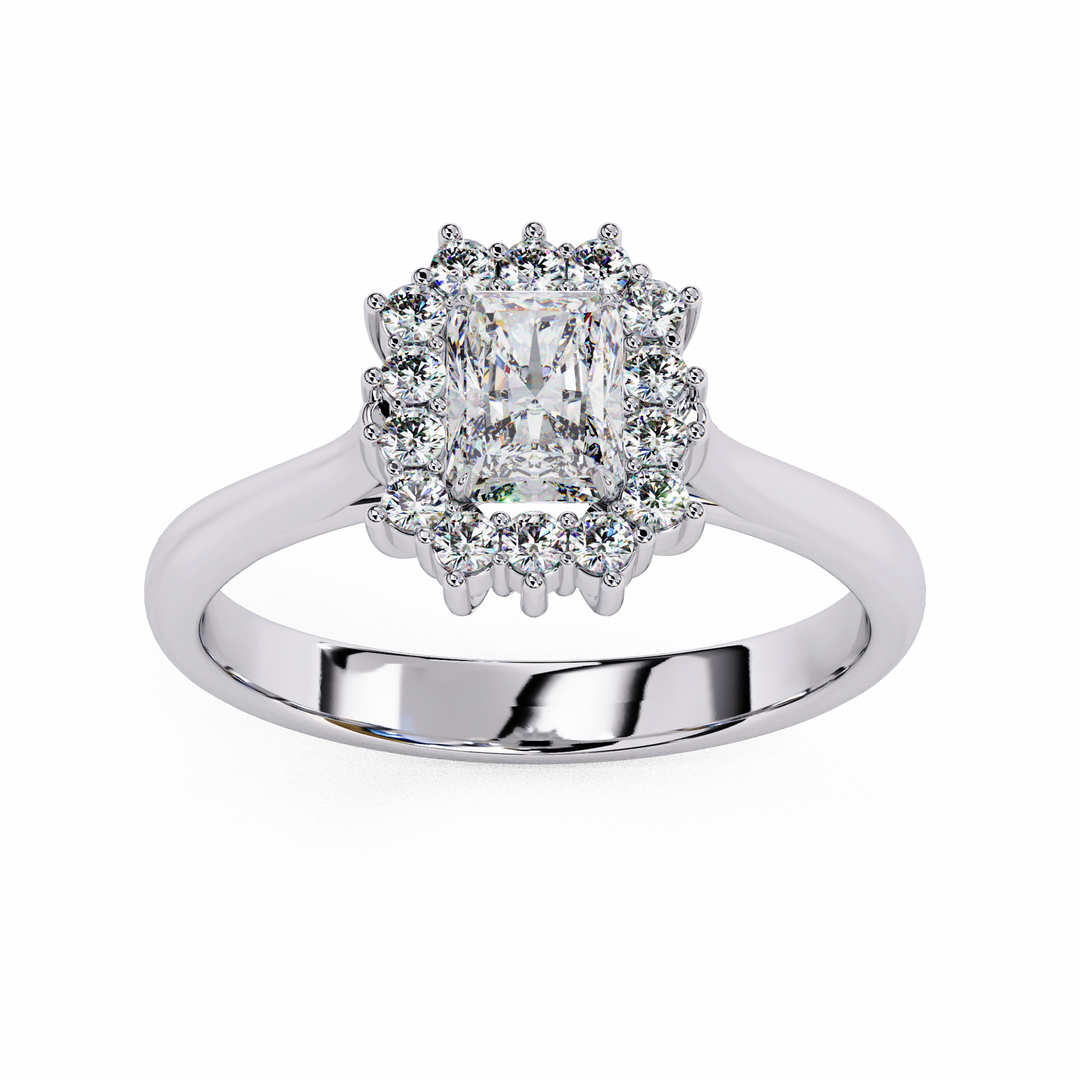Radiant Cut Moissanite Engagement Ring with Starburst Halo