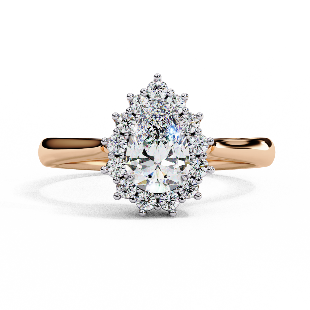 Pear Cut Lab Grown Diamond Engagement Ring With Starburst Halo