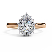Pear Cut Lab Grown Diamond Engagement Ring With Starburst Halo