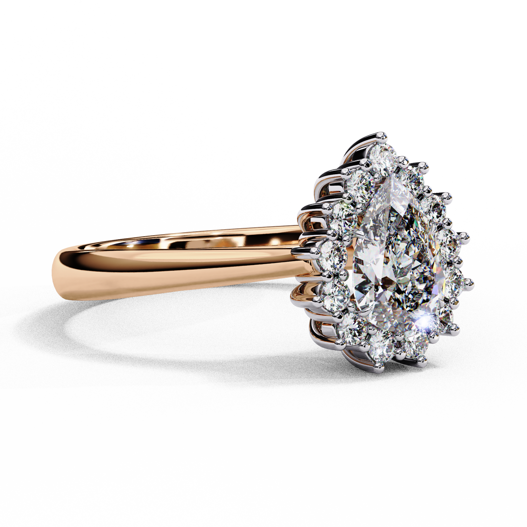 Pear Cut Lab Grown Diamond Engagement Ring With Starburst Halo