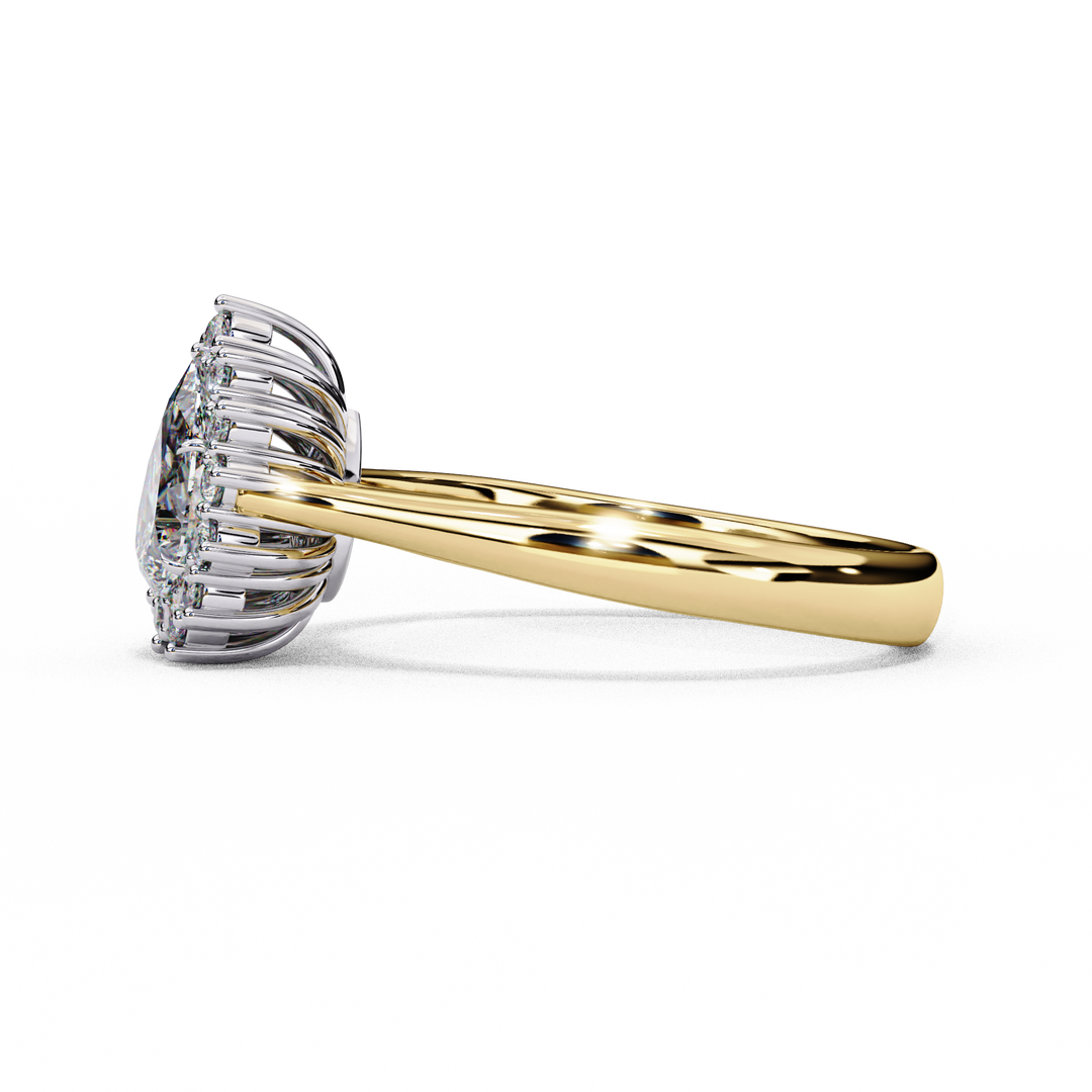 Pear Cut Lab Grown Diamond Engagement Ring With Starburst Halo