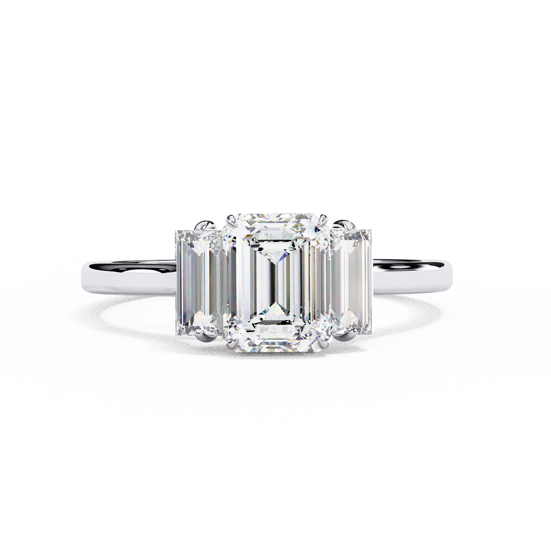 Emerald Cut Lab Grown Diamond Engagement Ring | Baguette Side Stones