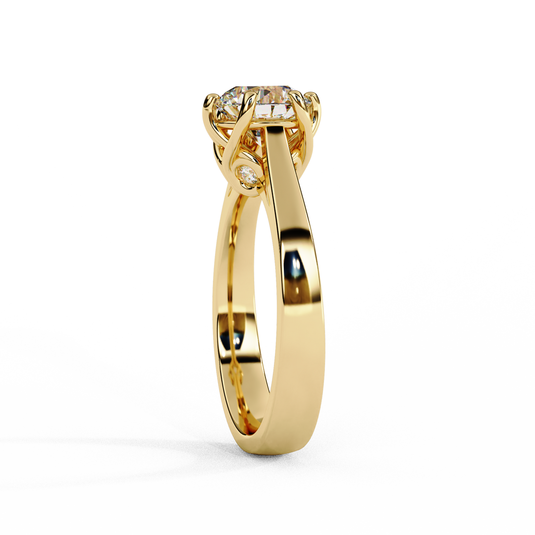 Round Cut Moissanite Engagement Ring | Vintage Six Prong Solitaire with Hidden Accents | 18K Gold & Platinum Bridal Ring