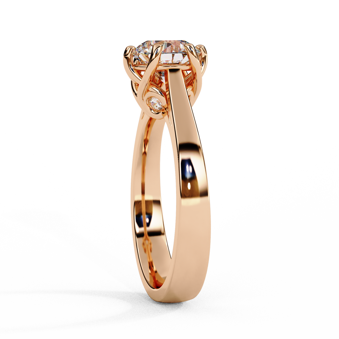 Round Cut Moissanite Engagement Ring | Vintage Six Prong Solitaire with Hidden Accents | 18K Gold & Platinum Bridal Ring
