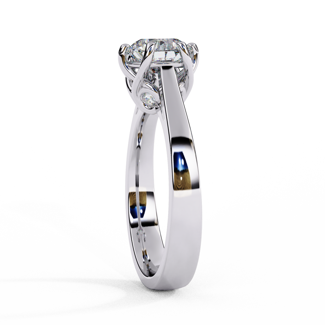 Round Cut Moissanite Engagement Ring | Vintage Six Prong Solitaire with Hidden Accents | 18K Gold & Platinum Bridal Ring