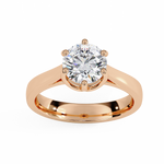 Load image into Gallery viewer, Round Cut Moissanite Engagement Ring | Vintage Six Prong Solitaire with Hidden Accents | 18K Gold &amp; Platinum Bridal Ring
