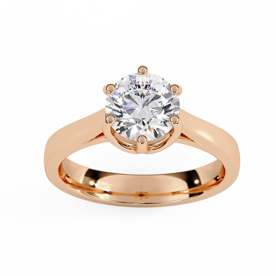 Round Cut Moissanite Engagement Ring | Vintage Six Prong Solitaire with Hidden Accents | 18K Gold & Platinum Bridal Ring