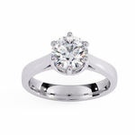 Load image into Gallery viewer, Round Cut Moissanite Engagement Ring | Vintage Six Prong Solitaire with Hidden Accents | 18K Gold &amp; Platinum Bridal Ring
