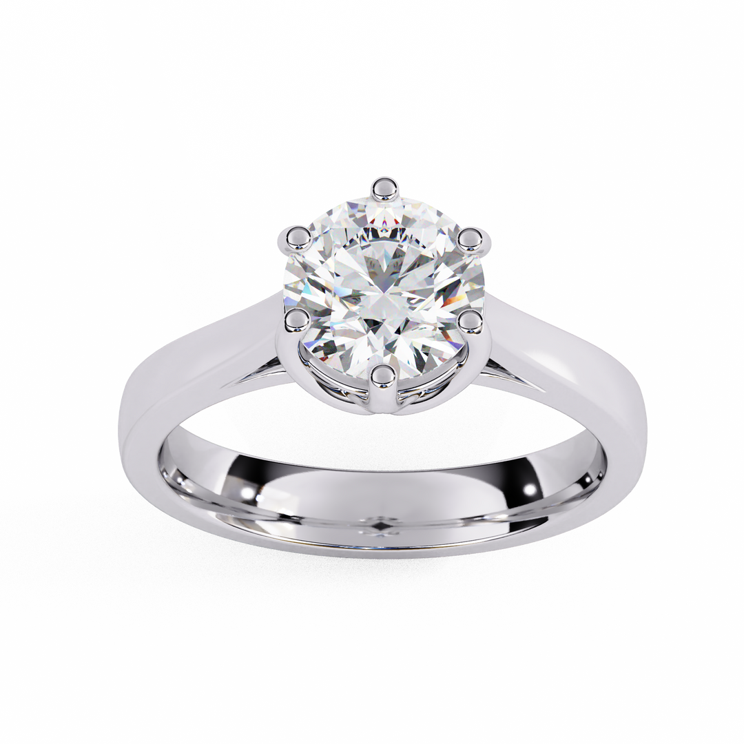 Round Cut Moissanite Engagement Ring | Vintage Six Prong Solitaire with Hidden Accents | 18K Gold & Platinum Bridal Ring