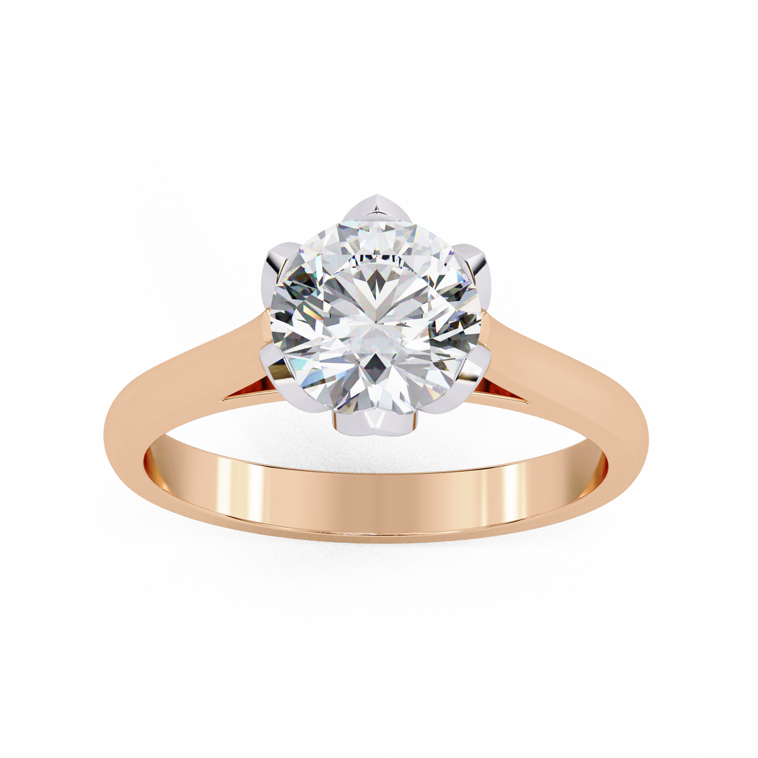Round Cut Moissanite Engagement Ring | Six Prong Solitaire with Hidden Diamond Accents