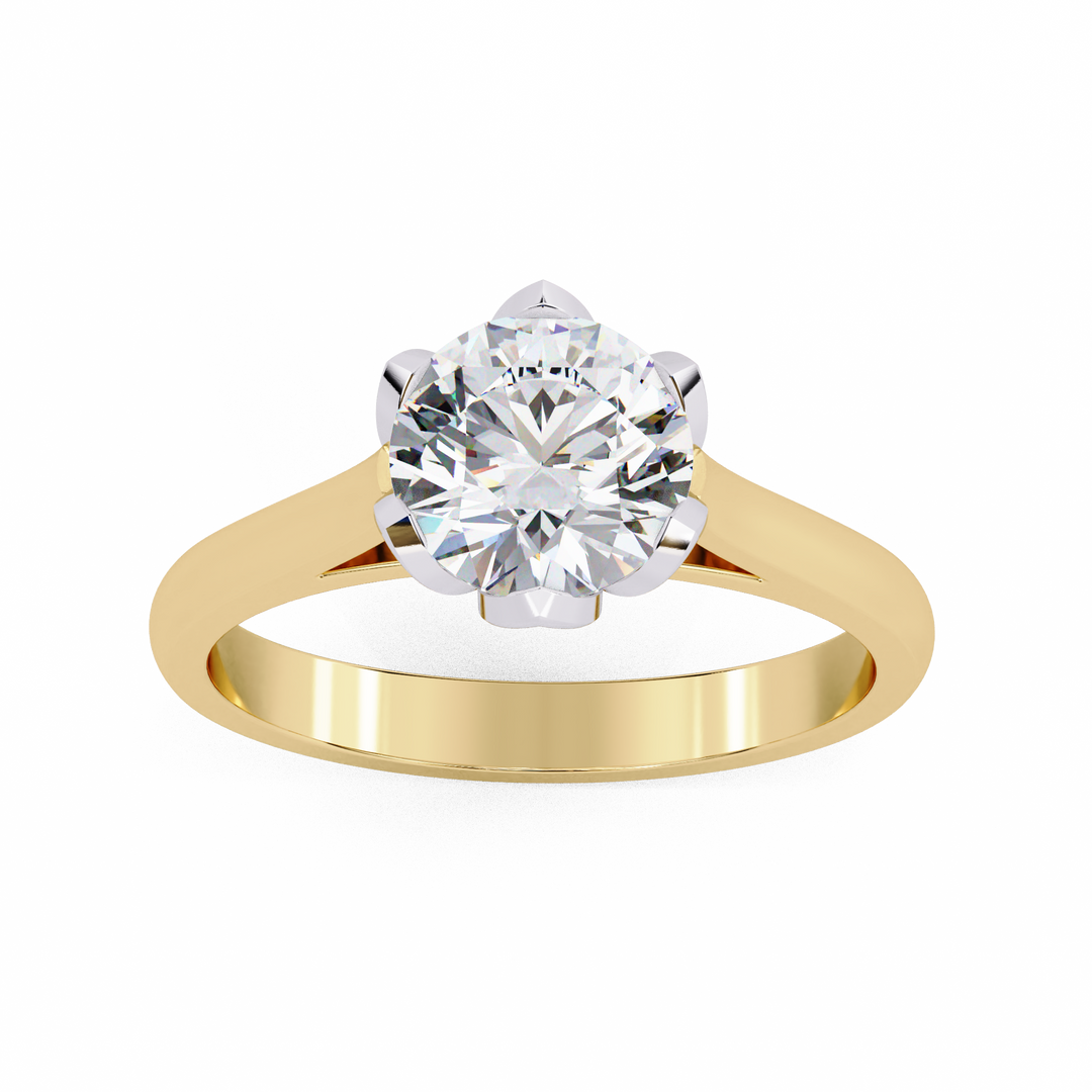 Round Cut Moissanite Engagement Ring | Six Prong Solitaire with Hidden Diamond Accents