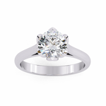 Load image into Gallery viewer, Round Cut Moissanite Engagement Ring | Six Prong Solitaire with Hidden Diamond Accents
