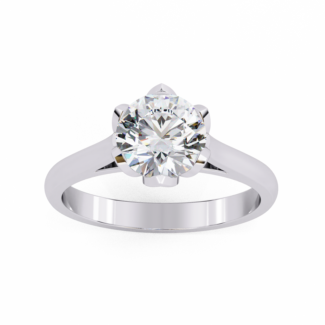 Round Cut Moissanite Engagement Ring | Six Prong Solitaire with Hidden Diamond Accents