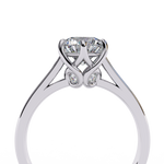 Load image into Gallery viewer, Round Cut Moissanite Engagement Ring | Vintage Six Prong Solitaire with Hidden Accents | 18K Gold &amp; Platinum Bridal Ring
