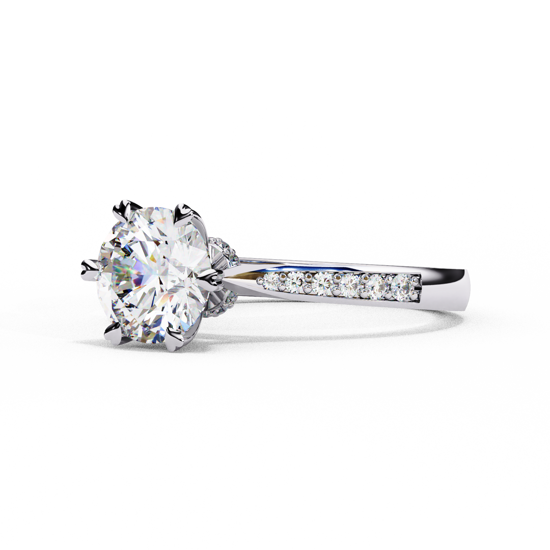 Round Cut Lab Grown Diamond Solitaire Engagement Ring | Classic 6-Prong Bridal Ring | 18K Gold & Platinum