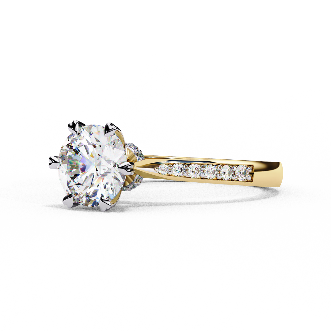 Round Cut Lab Grown Diamond Solitaire Engagement Ring | Classic 6-Prong Bridal Ring | 18K Gold & Platinum